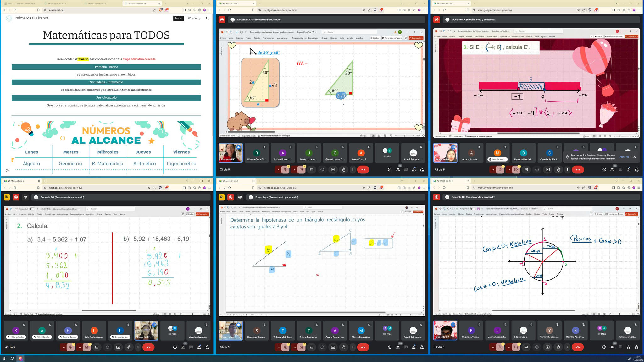 Clases de matemáticas en vivo con aula virtual, materiales y autoevaluaciones
